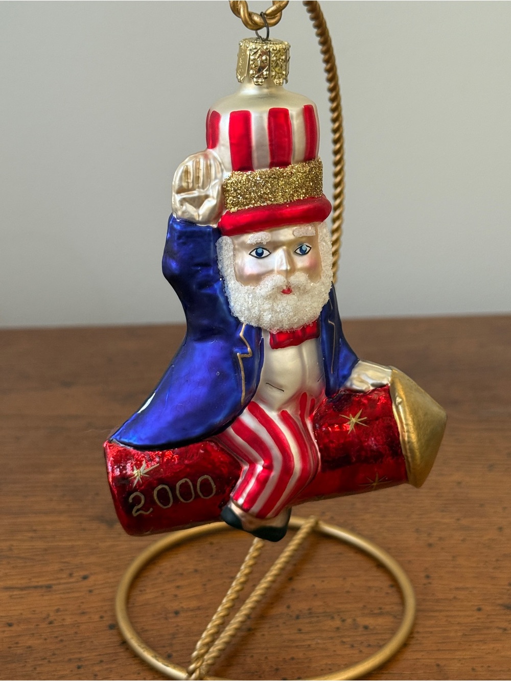 Old World Christmas Uncle Sam On Rocket 2000 5"- Red, White & Blue